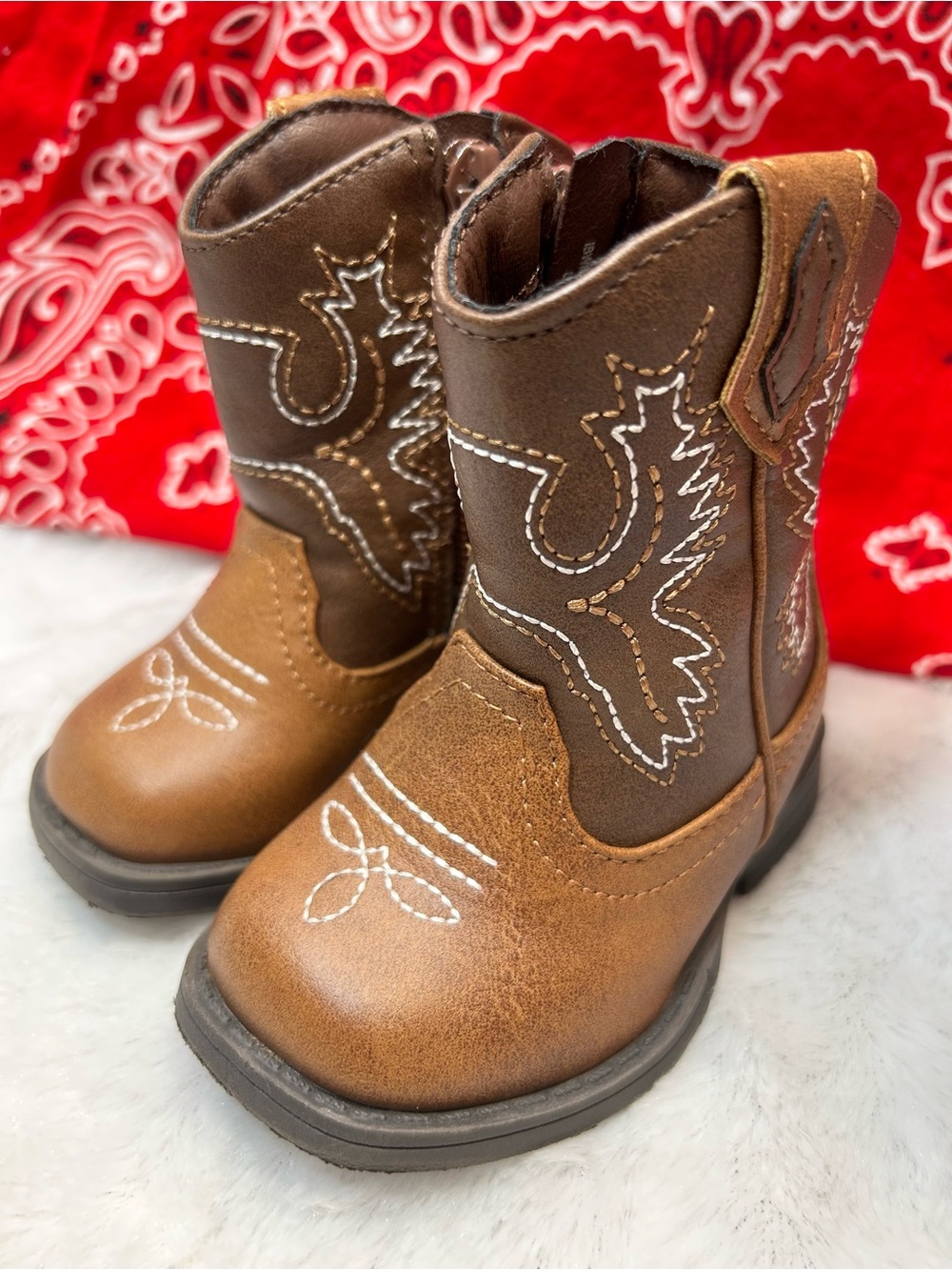 UNISEX INFANT SIZE 2 BROWN EMBROIDERED ZIP SIDE WONDER NATION COWBOY BOOTS